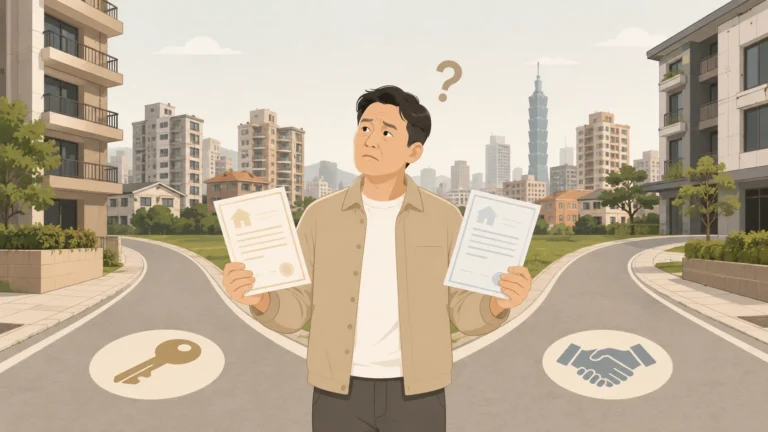 房東手持兩份合約,站在岔路口,不確定包租代管和代租代管哪種適合自己